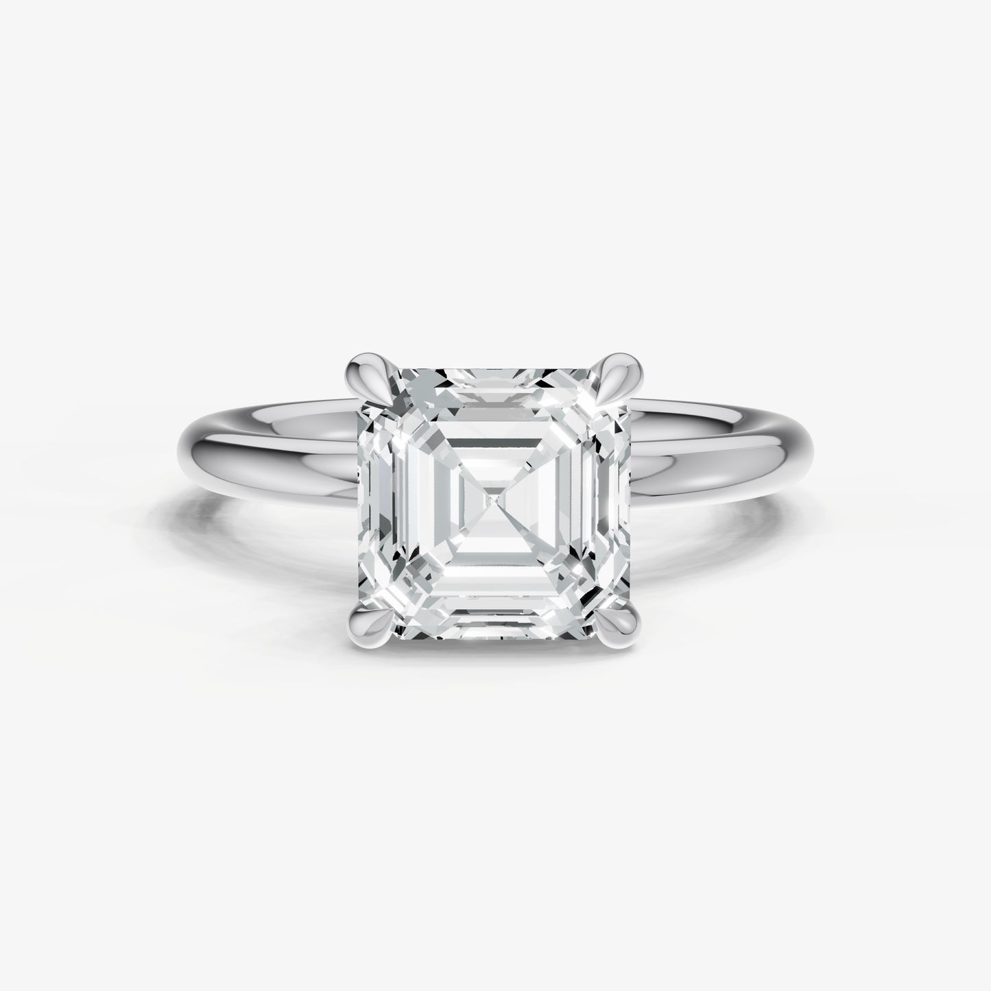 Asscher Four Claw Solitaire Engagement Ring with Hidden Halo