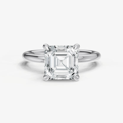 Asscher Four Claw Solitaire Engagement Ring with Hidden Halo