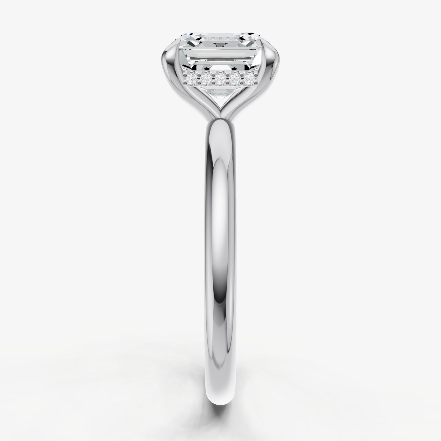 Asscher Four Claw Solitaire Engagement Ring with Hidden Halo