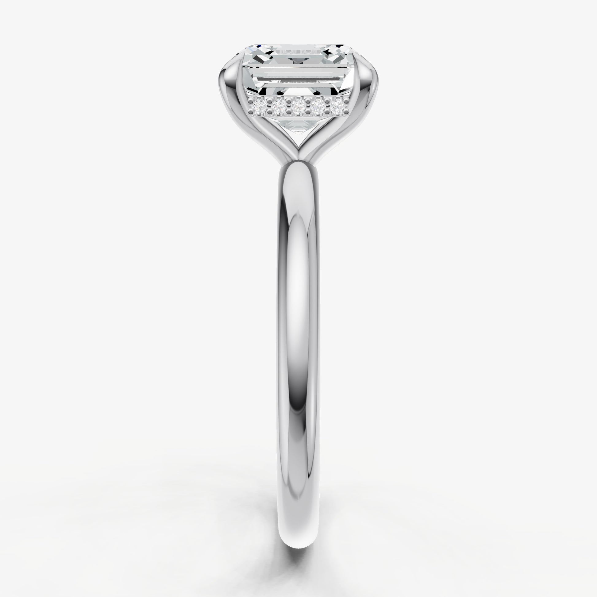 Asscher Four Claw Solitaire Engagement Ring with Hidden Halo