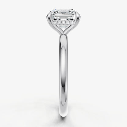 Asscher Four Claw Solitaire Engagement Ring with Hidden Halo