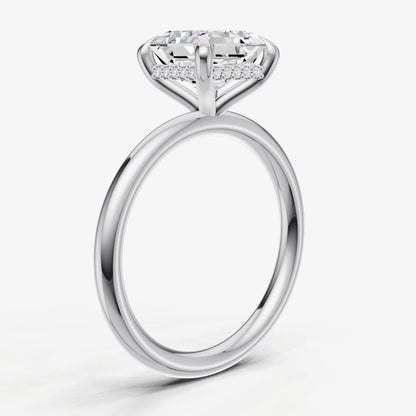 Asscher Four Claw Solitaire Engagement Ring with Hidden Halo