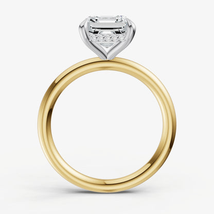 Asscher Four Claw Solitaire Engagement Ring with Hidden Halo