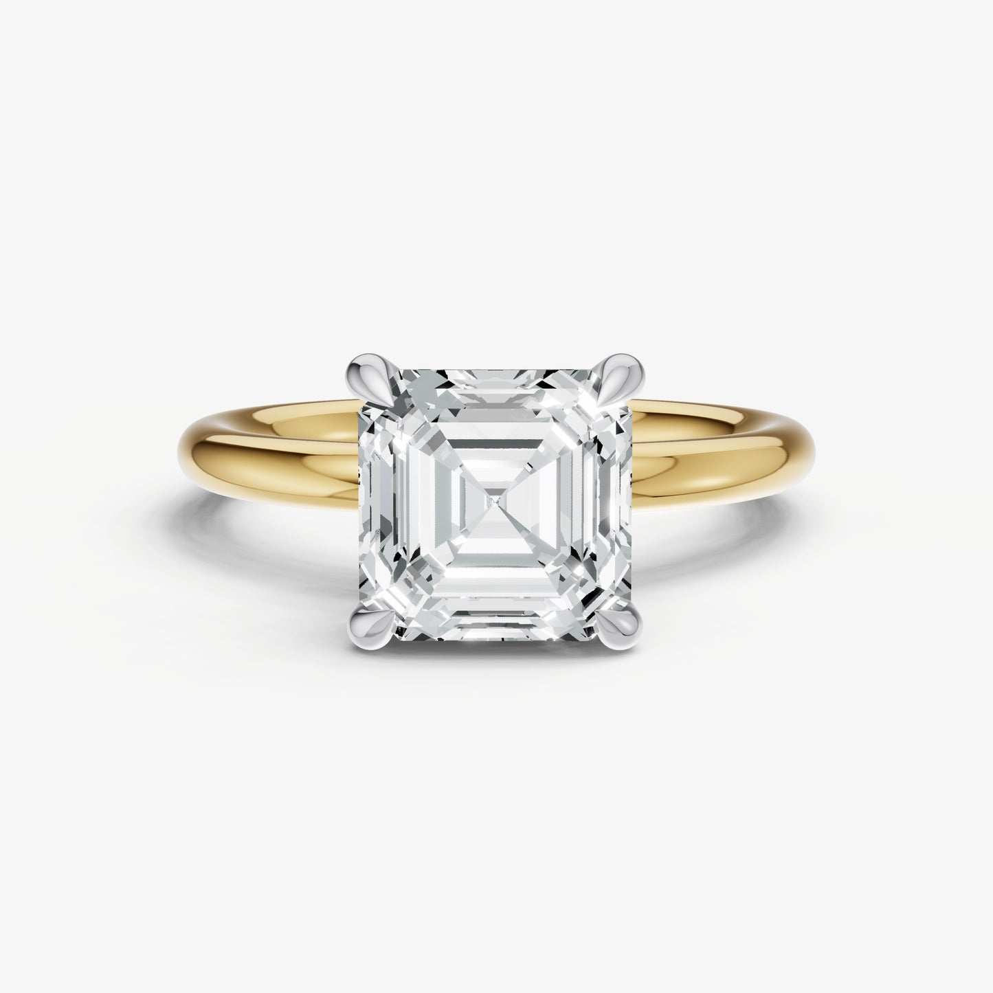 Asscher Four Claw Solitaire Engagement Ring with Hidden Halo