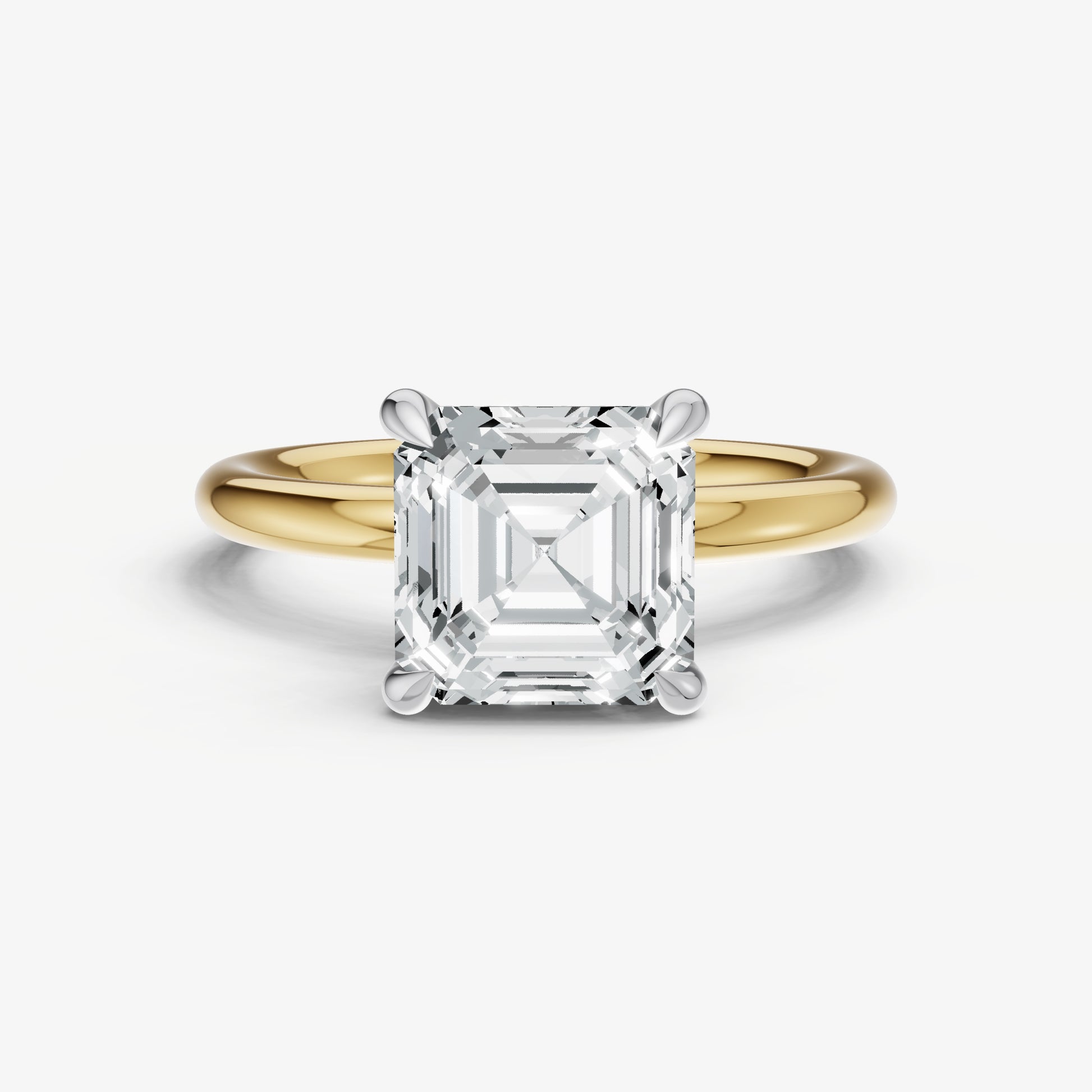 Asscher Four Claw Solitaire Engagement Ring with Hidden Halo