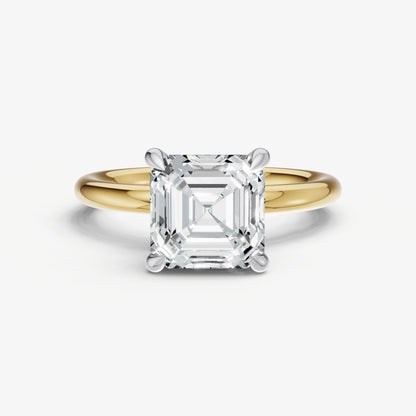 Asscher Four Claw Solitaire Engagement Ring with Hidden Halo