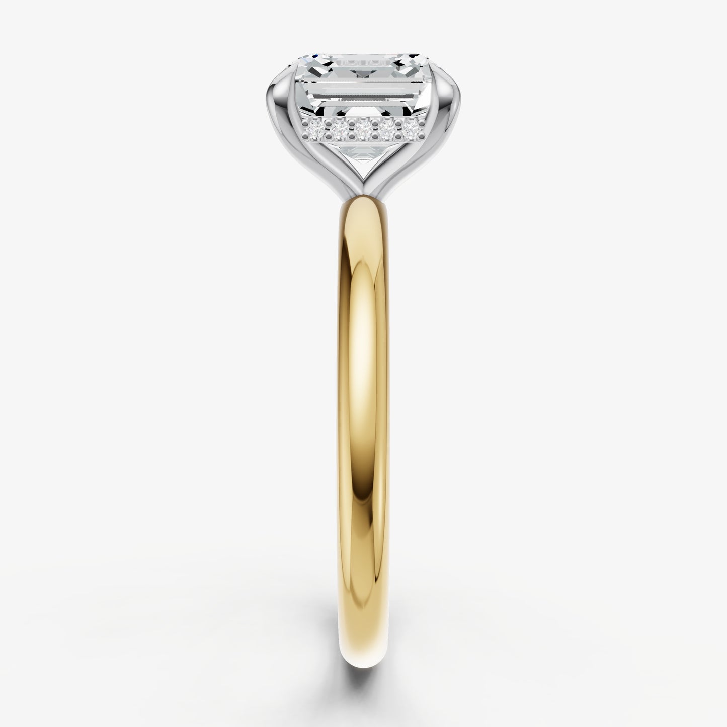 Asscher Four Claw Solitaire Engagement Ring with Hidden Halo