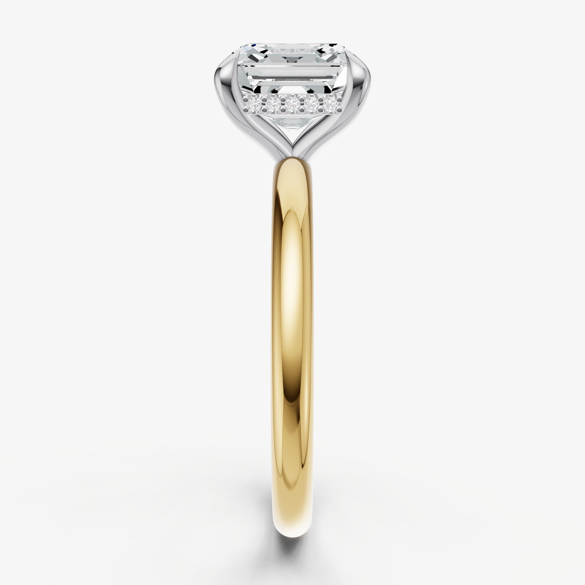 Asscher Four Claw Solitaire Engagement Ring with Hidden Halo