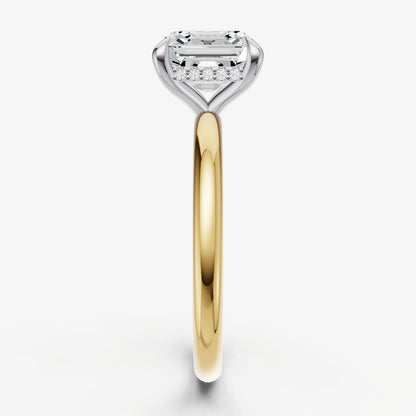 Asscher Four Claw Solitaire Engagement Ring with Hidden Halo