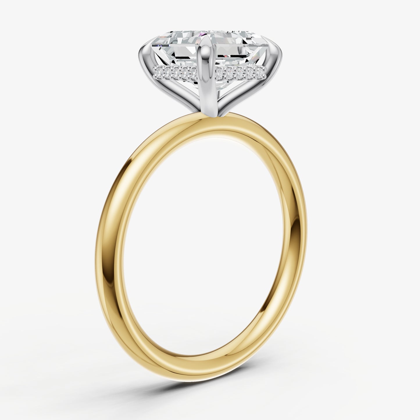 Asscher Four Claw Solitaire Engagement Ring with Hidden Halo