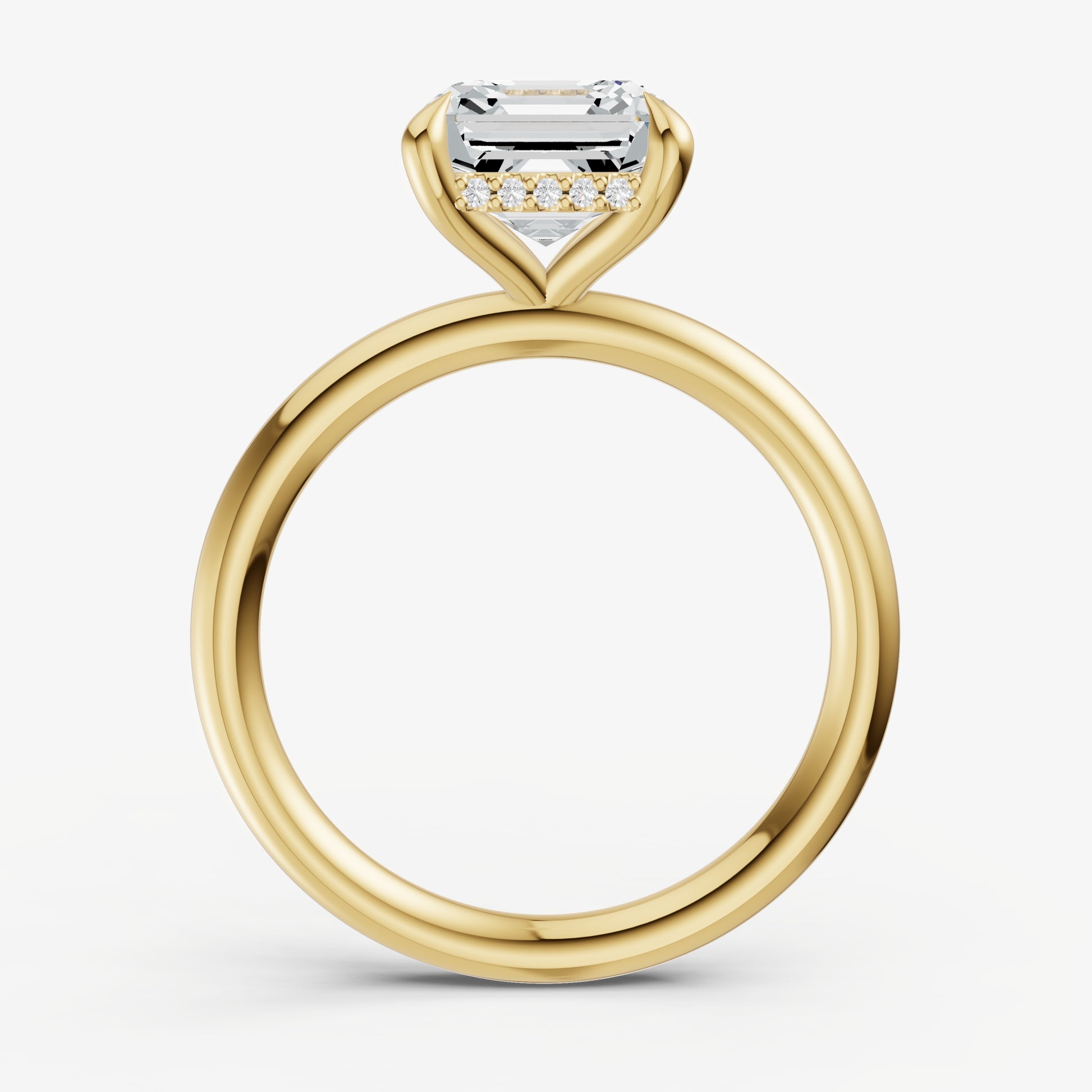 Asscher Four Claw Solitaire Engagement Ring with Hidden Halo