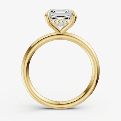 Asscher Four Claw Solitaire Engagement Ring with Hidden Halo