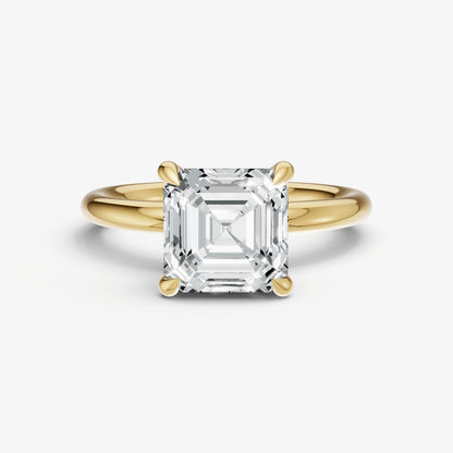 Asscher Four Claw Solitaire Engagement Ring with Hidden Halo