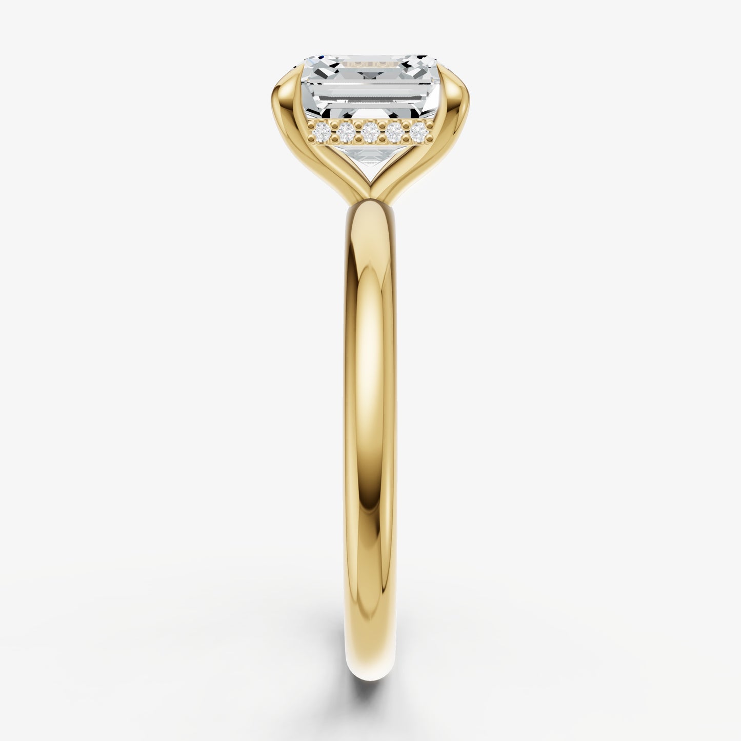 Asscher Four Claw Solitaire Engagement Ring with Hidden Halo
