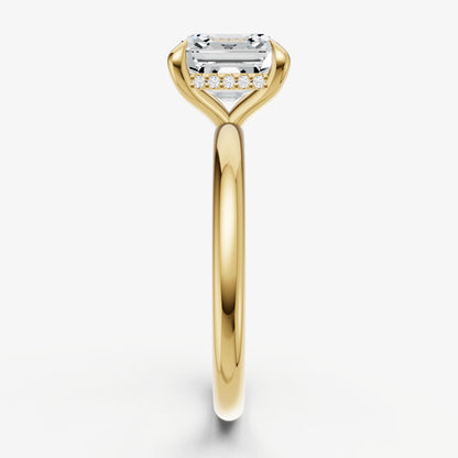 Asscher Four Claw Solitaire Engagement Ring with Hidden Halo