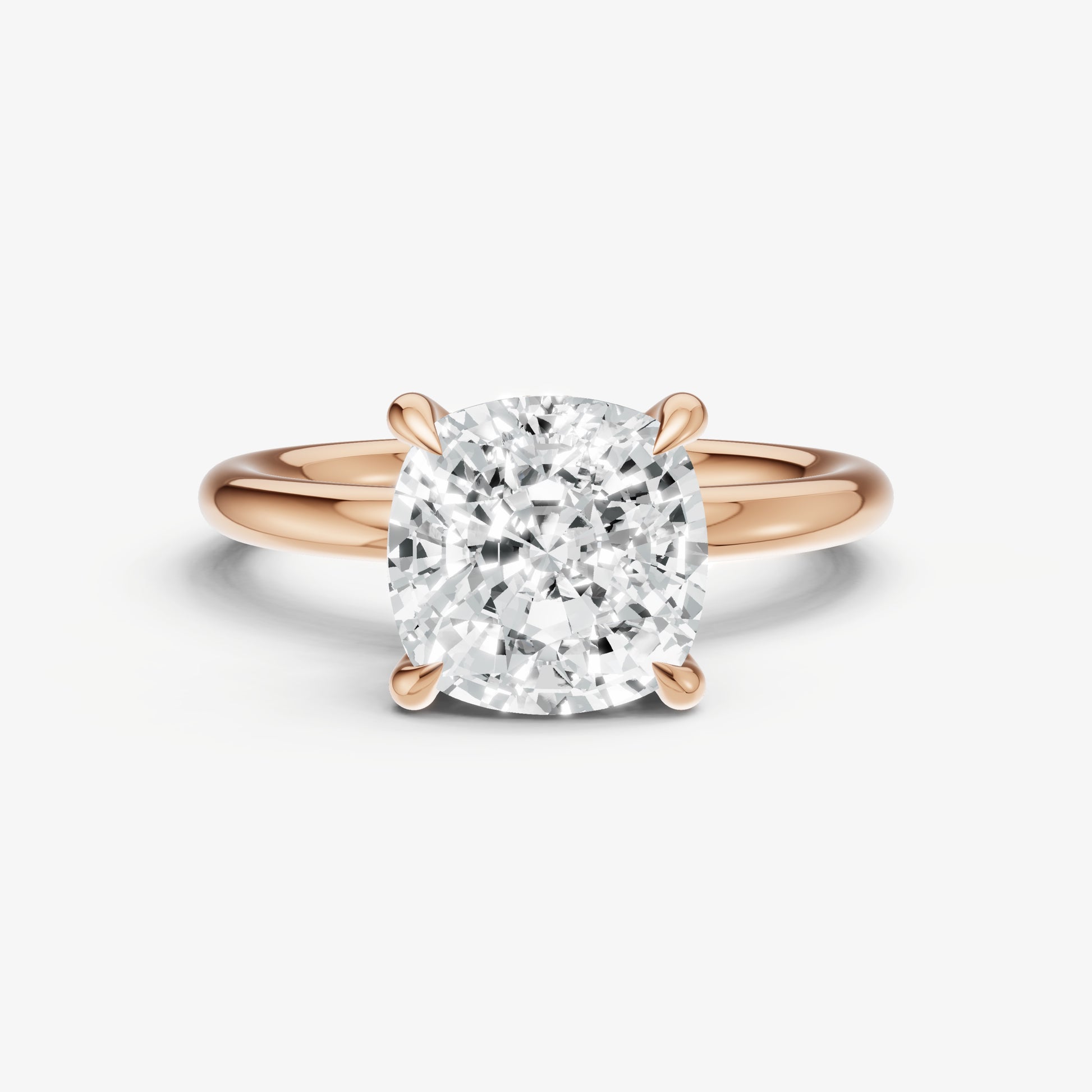 Cushion Four Claw Solitaire Engagement Ring with Hidden Halo