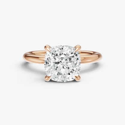 Cushion Four Claw Solitaire Engagement Ring with Hidden Halo