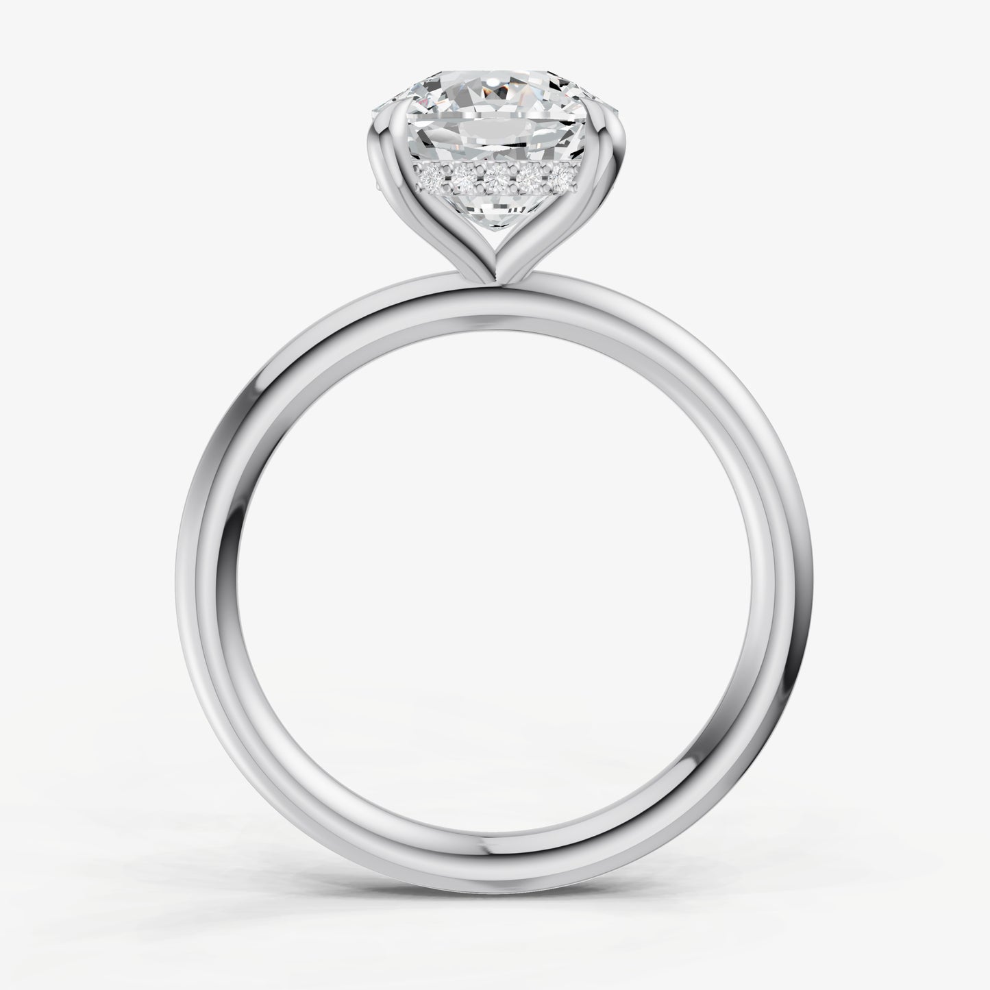 Cushion Four Claw Solitaire Engagement Ring with Hidden Halo