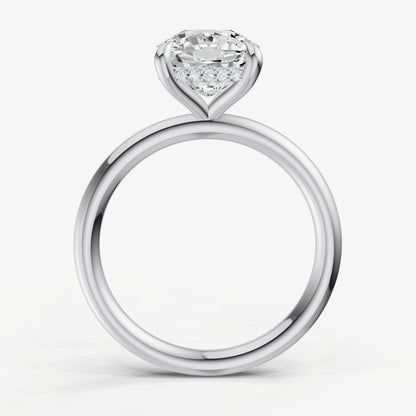Cushion Four Claw Solitaire Engagement Ring with Hidden Halo