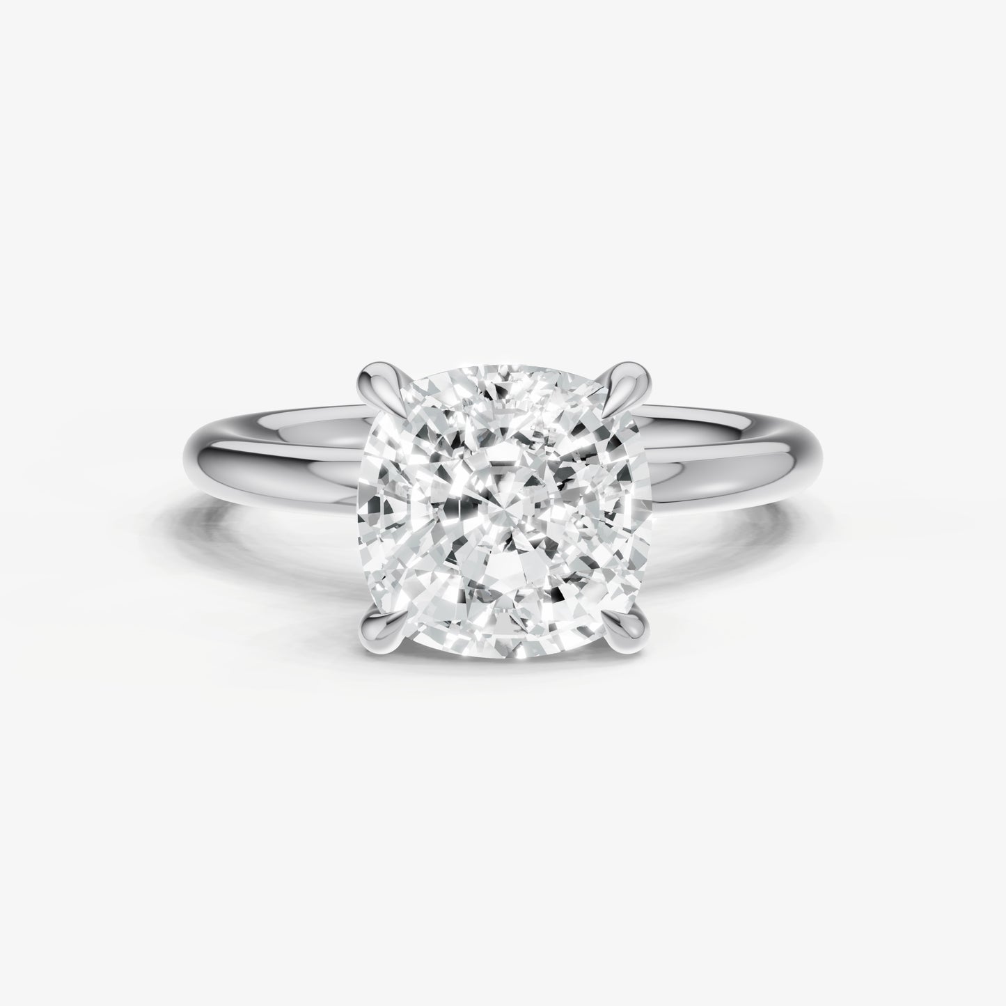 Cushion Four Claw Solitaire Engagement Ring with Hidden Halo