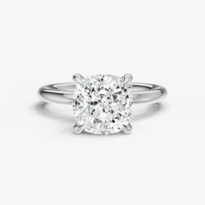 Cushion Four Claw Solitaire Engagement Ring with Hidden Halo