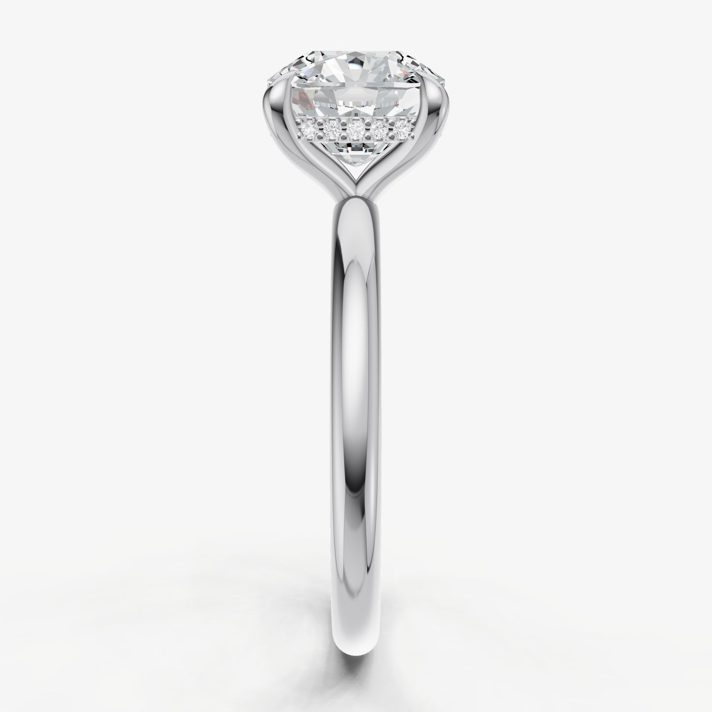 Cushion Four Claw Solitaire Engagement Ring with Hidden Halo