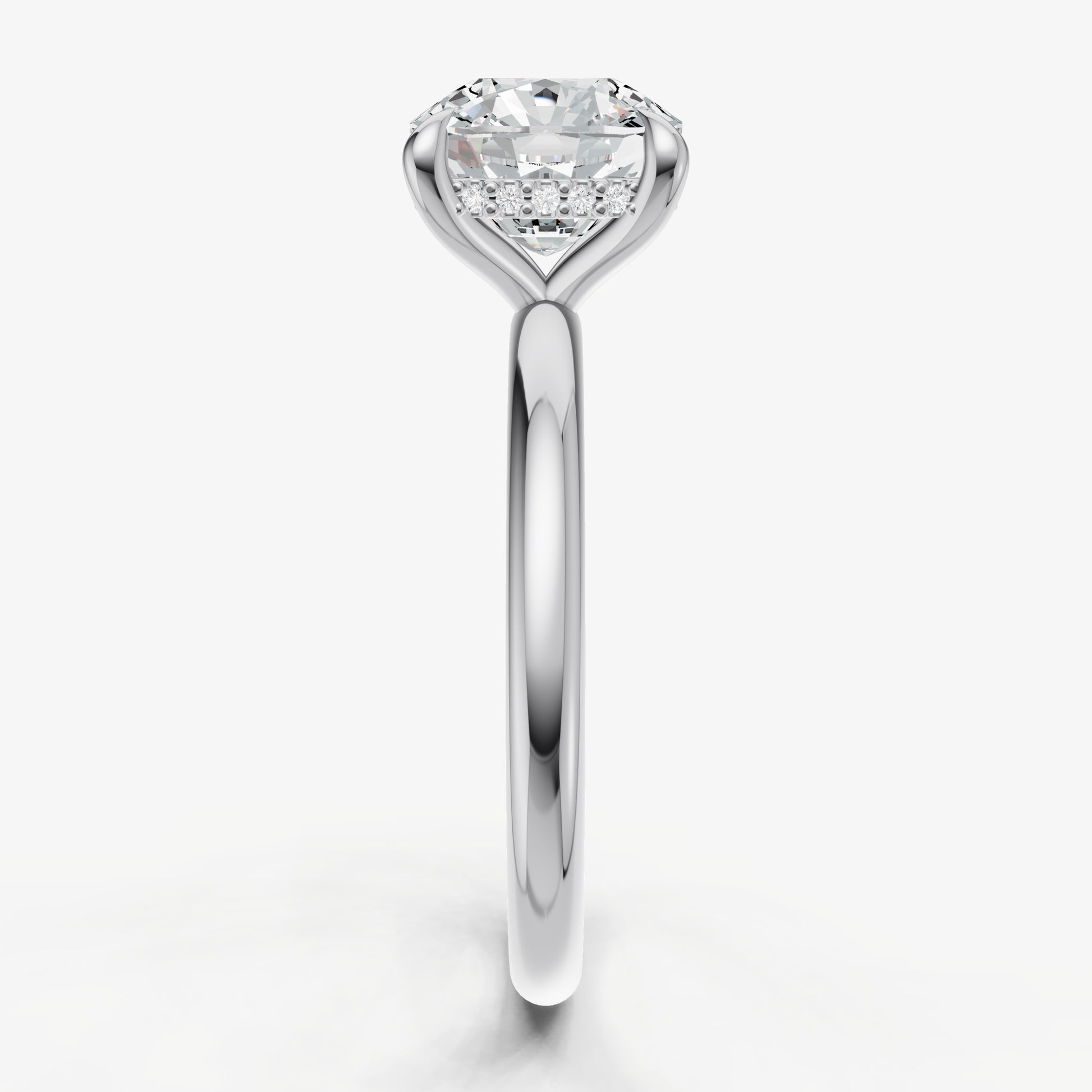 Cushion Four Claw Solitaire Engagement Ring with Hidden Halo