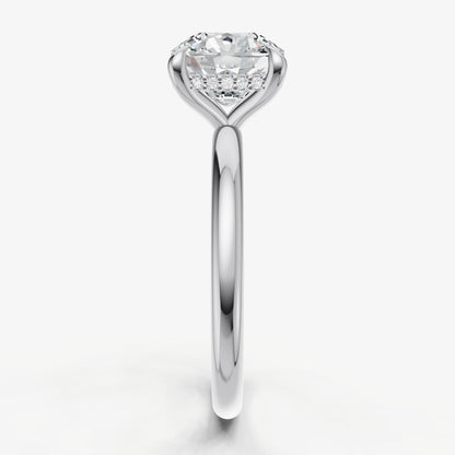 Cushion Four Claw Solitaire Engagement Ring with Hidden Halo
