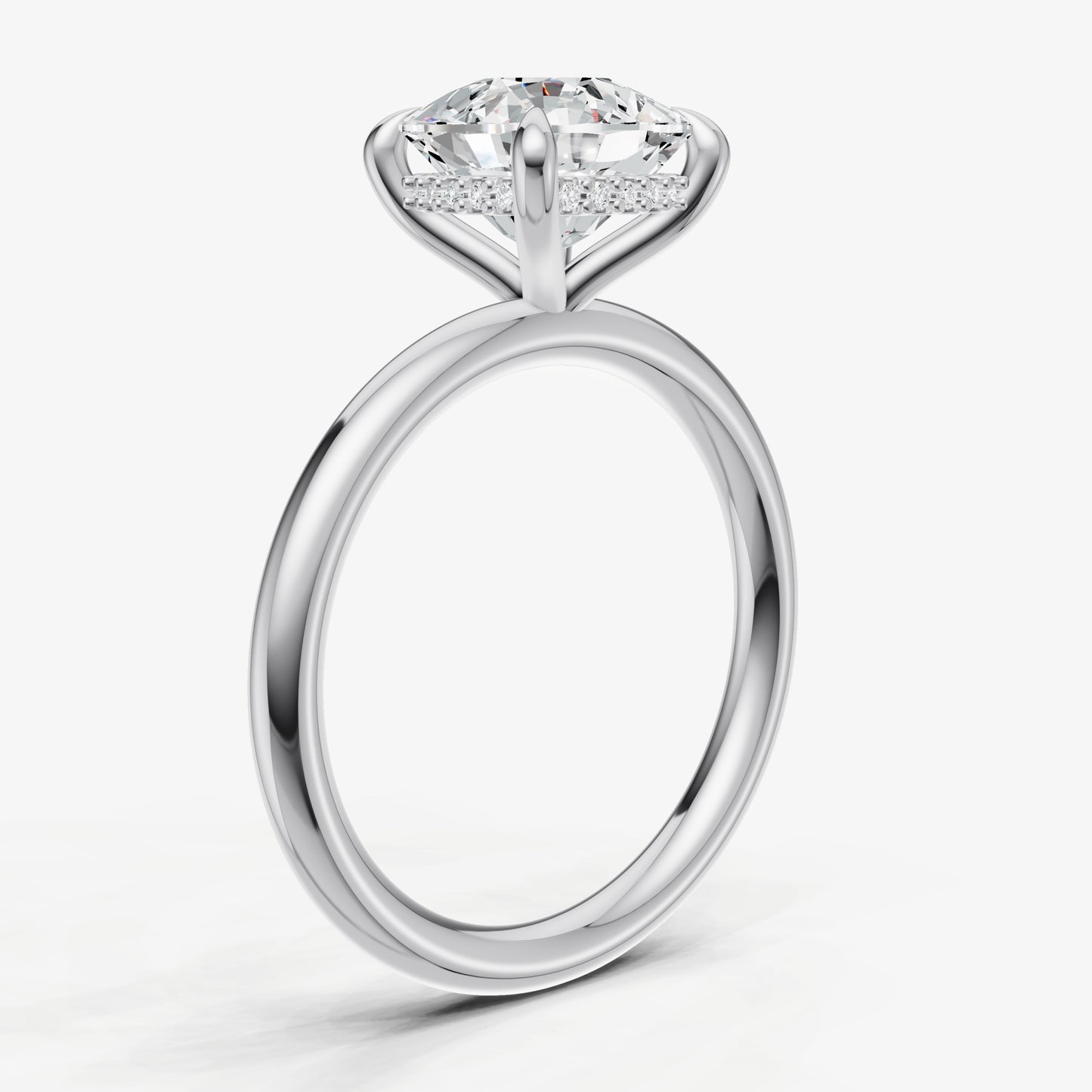 Cushion Four Claw Solitaire Engagement Ring with Hidden Halo