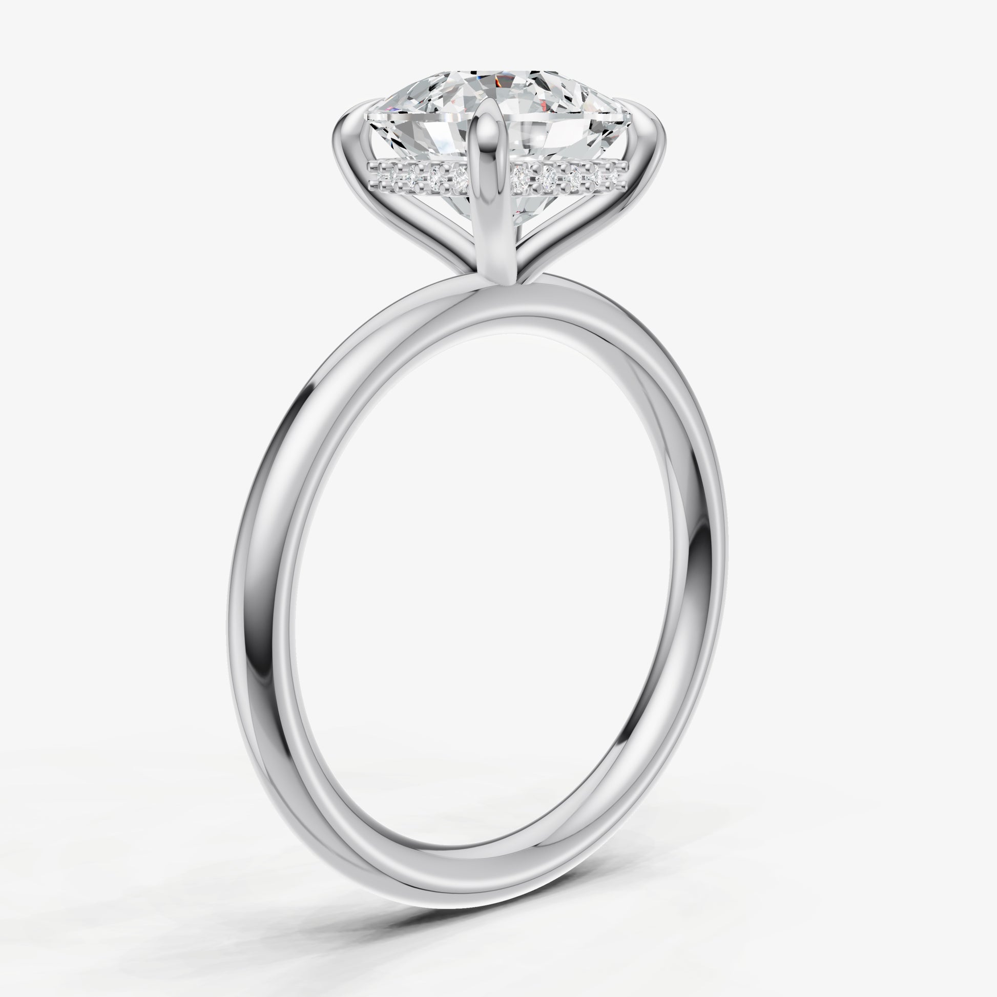 Cushion Four Claw Solitaire Engagement Ring with Hidden Halo