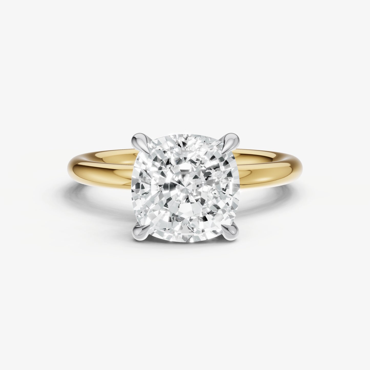 Cushion Four Claw Solitaire Engagement Ring with Hidden Halo