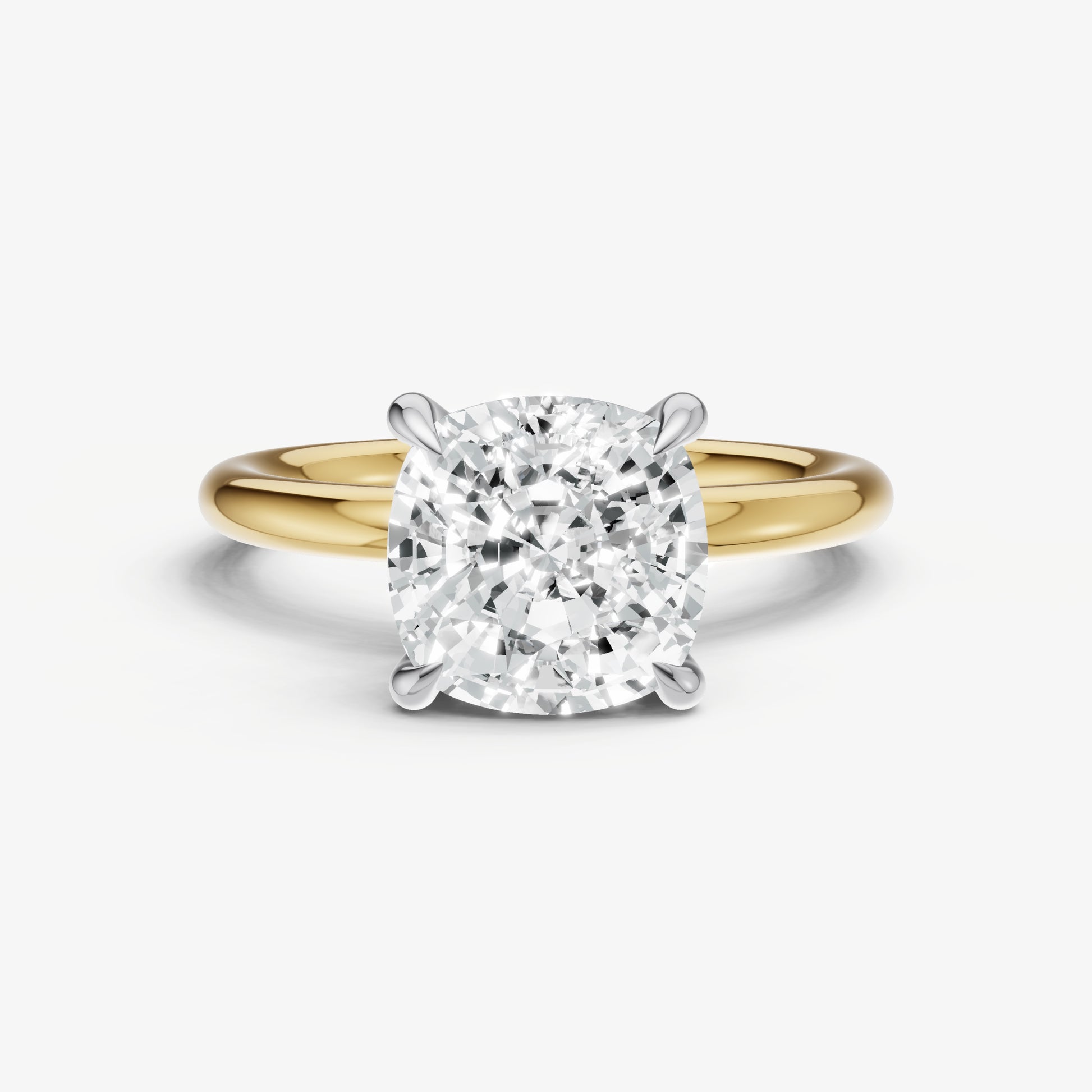 Cushion Four Claw Solitaire Engagement Ring with Hidden Halo