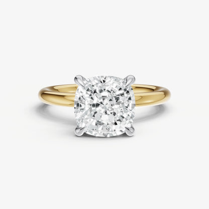 Cushion Four Claw Solitaire Engagement Ring with Hidden Halo