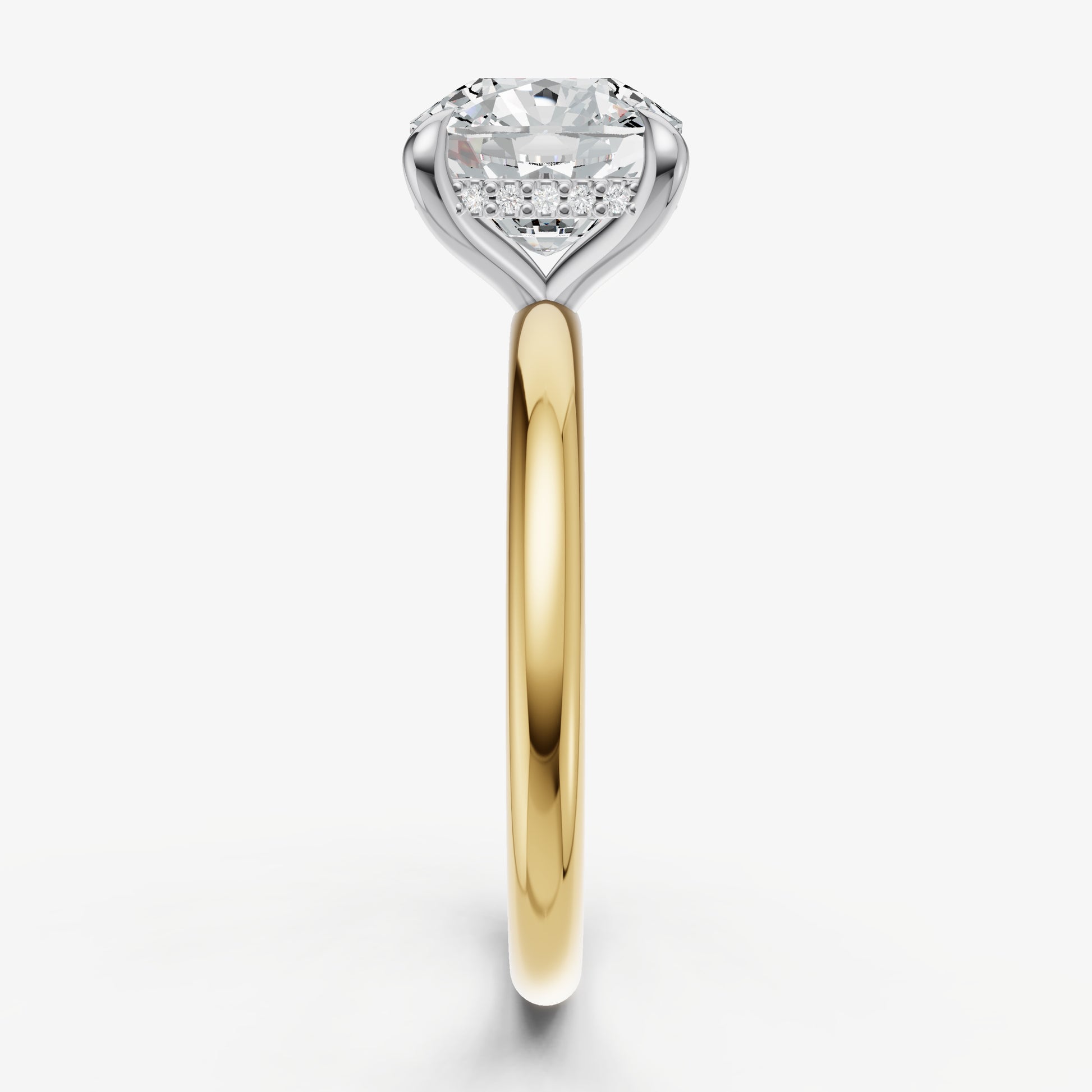 Cushion Four Claw Solitaire Engagement Ring with Hidden Halo