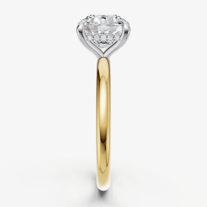 Cushion Four Claw Solitaire Engagement Ring with Hidden Halo