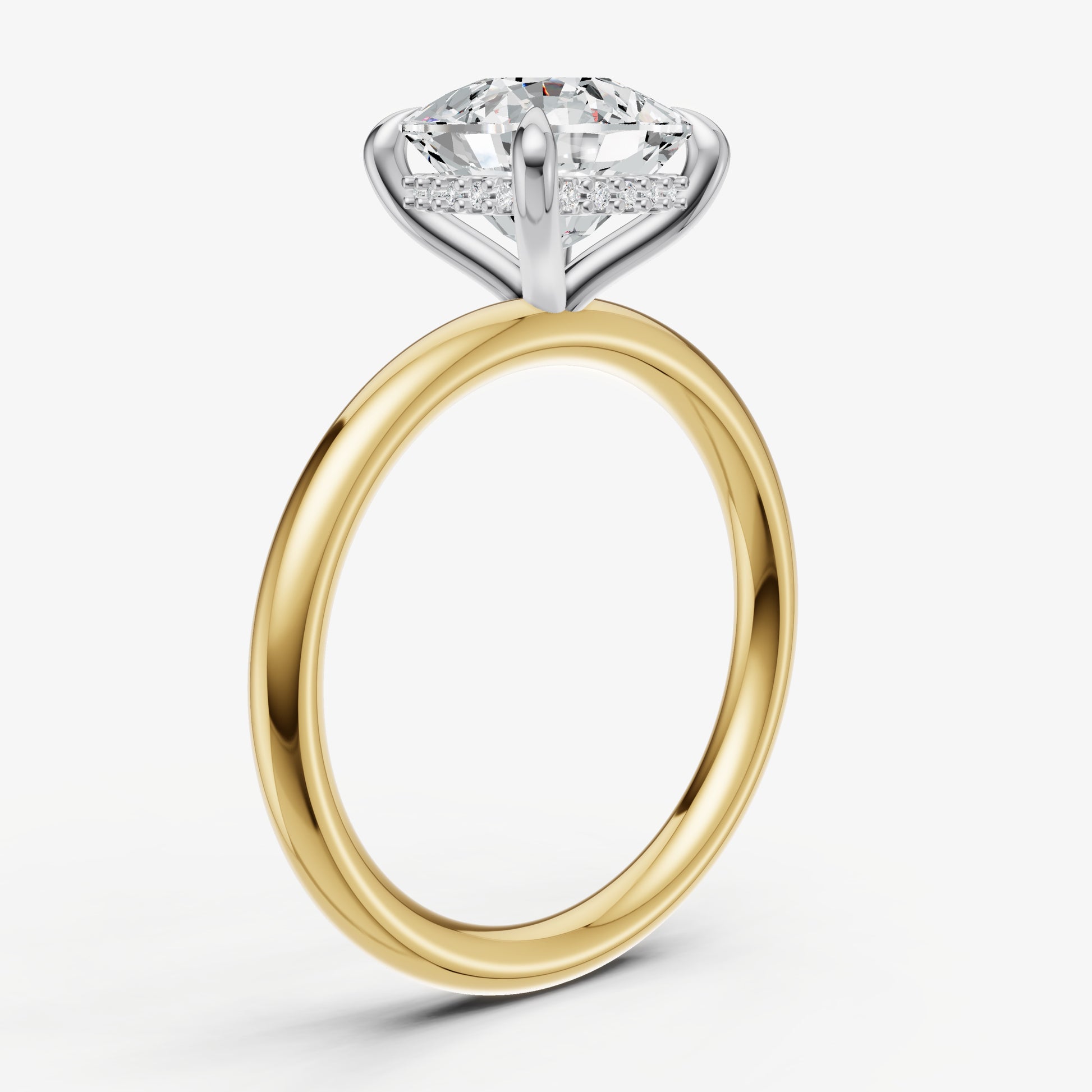 Cushion Four Claw Solitaire Engagement Ring with Hidden Halo
