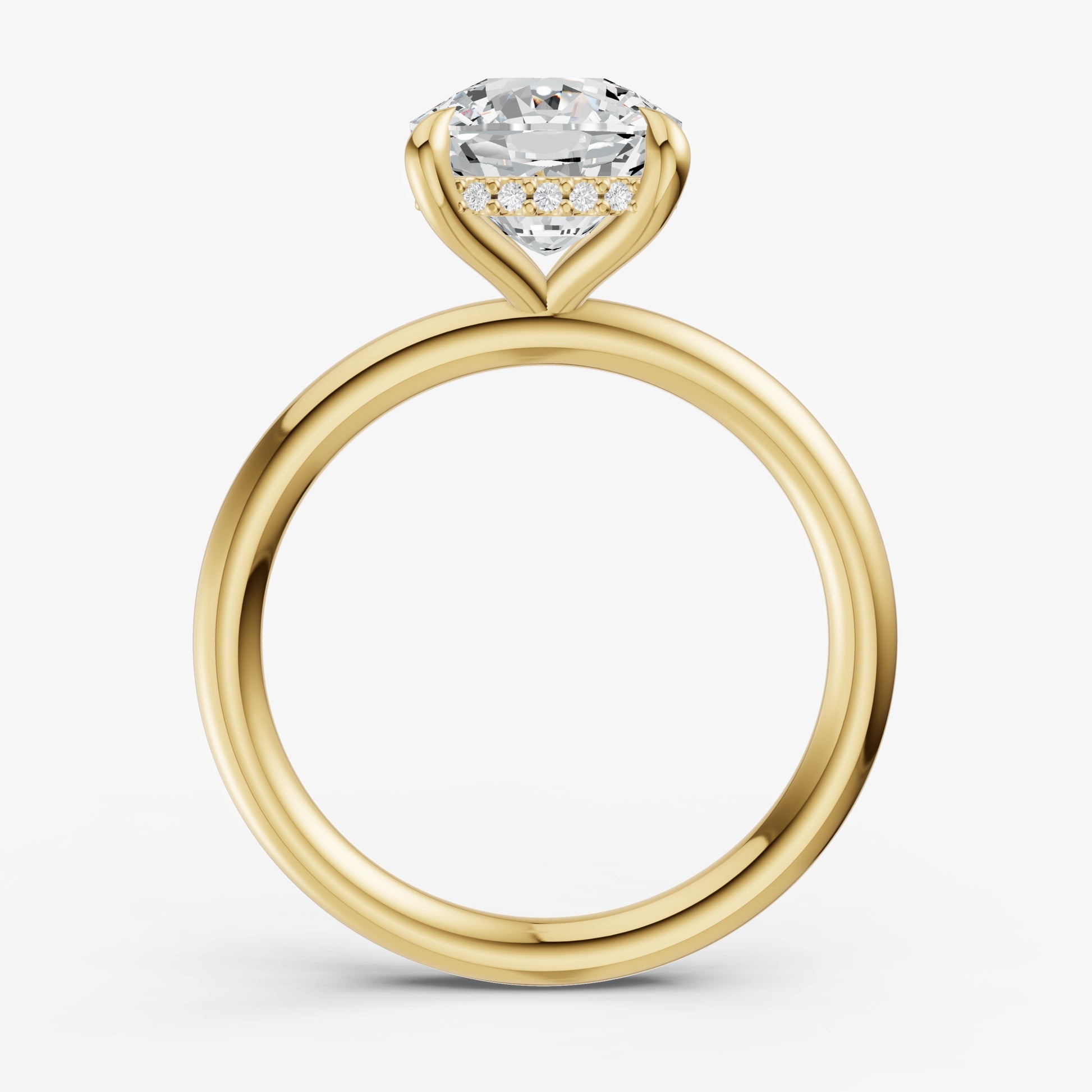 Cushion Four Claw Solitaire Engagement Ring with Hidden Halo