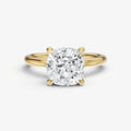 Cushion Four Claw Solitaire Engagement Ring with Hidden Halo