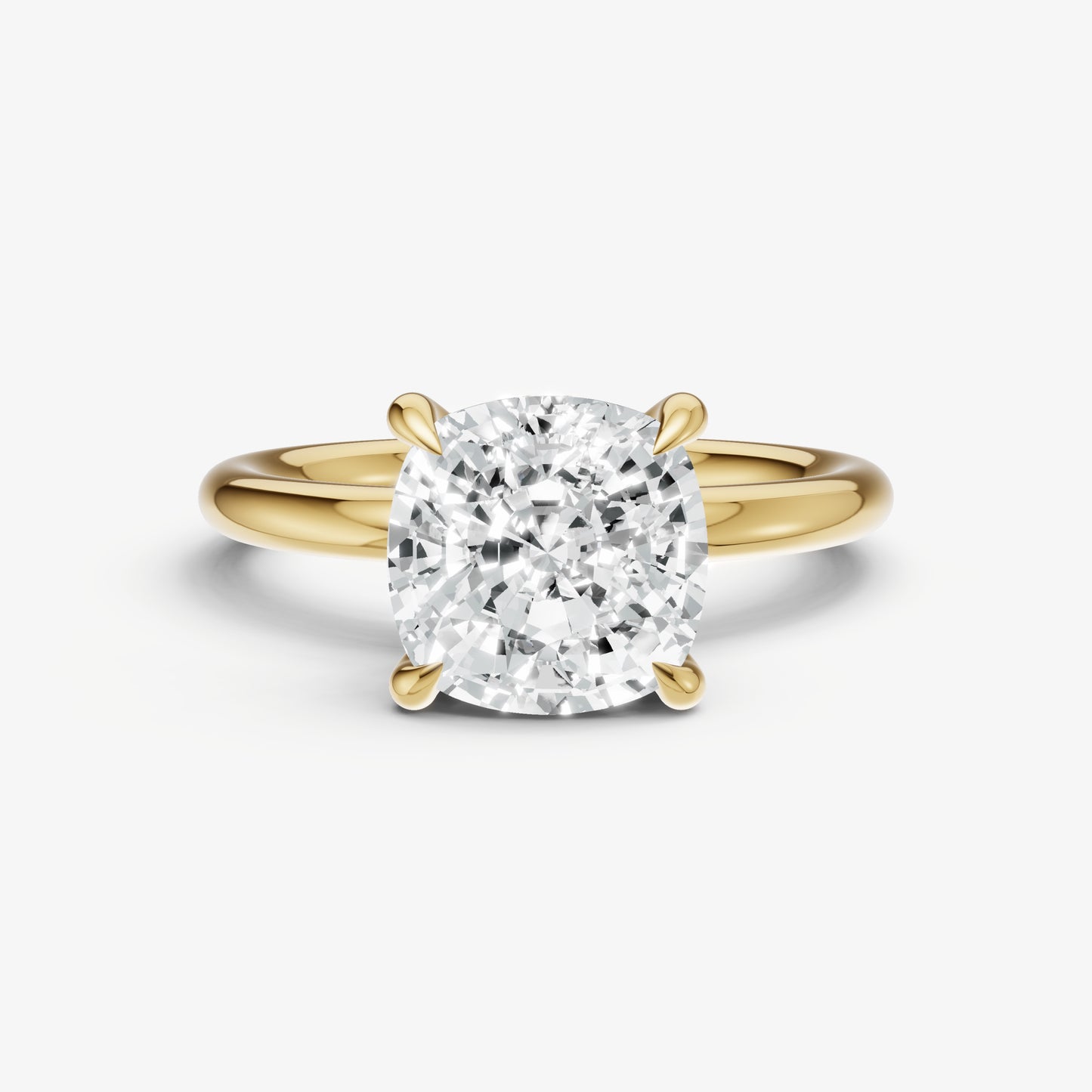 Cushion Four Claw Solitaire Engagement Ring with Hidden Halo