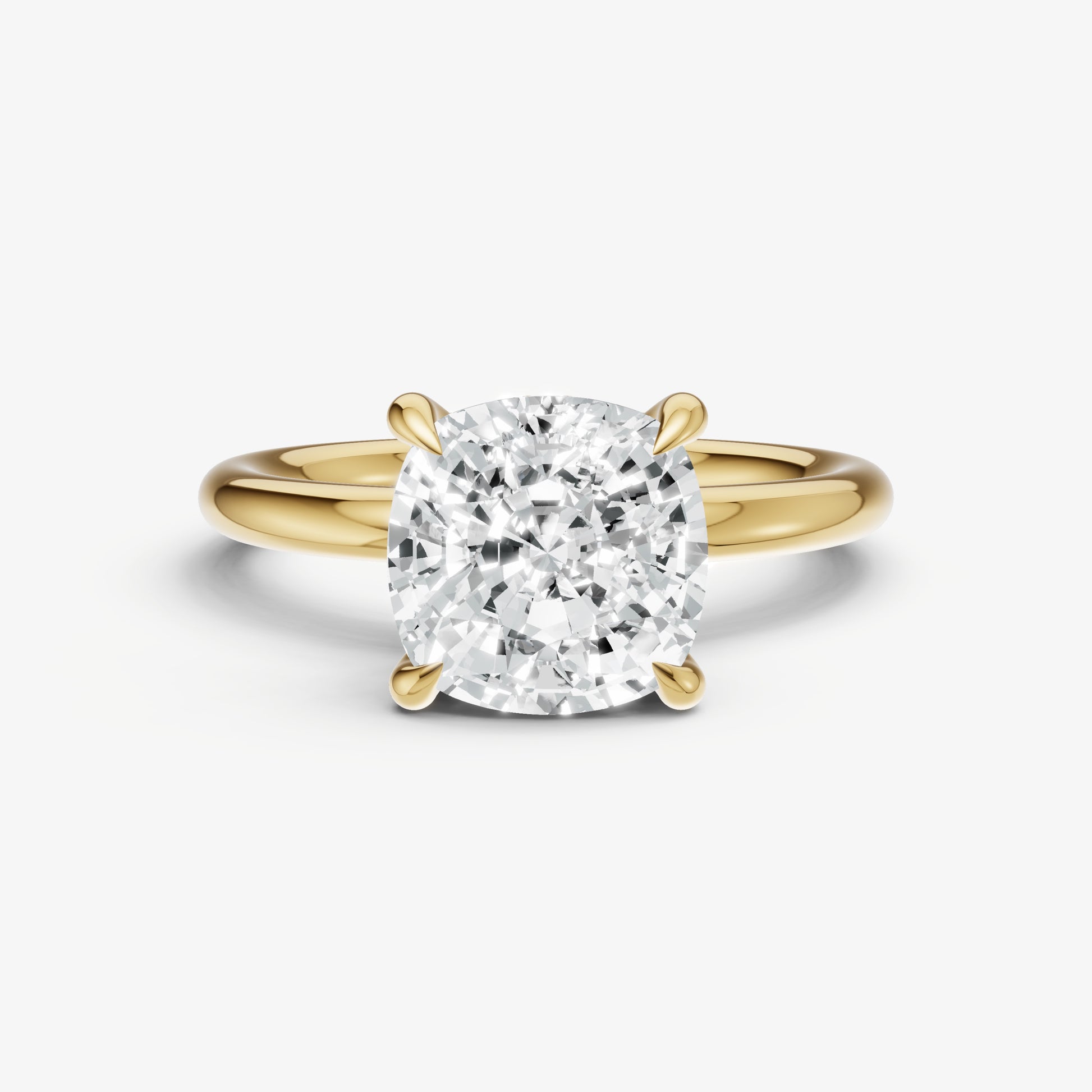 Cushion Four Claw Solitaire Engagement Ring with Hidden Halo