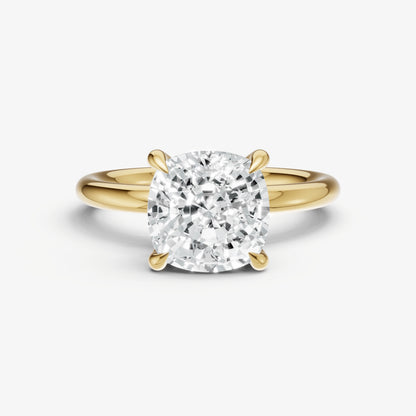 Cushion Four Claw Solitaire Engagement Ring with Hidden Halo