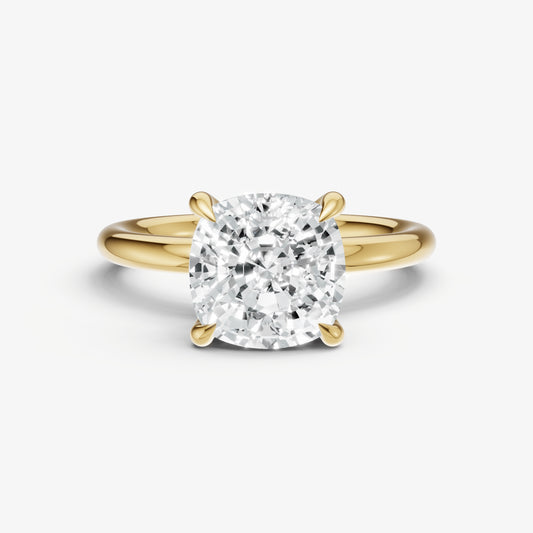 Cushion Four Claw Solitaire Engagement Ring with Hidden Halo