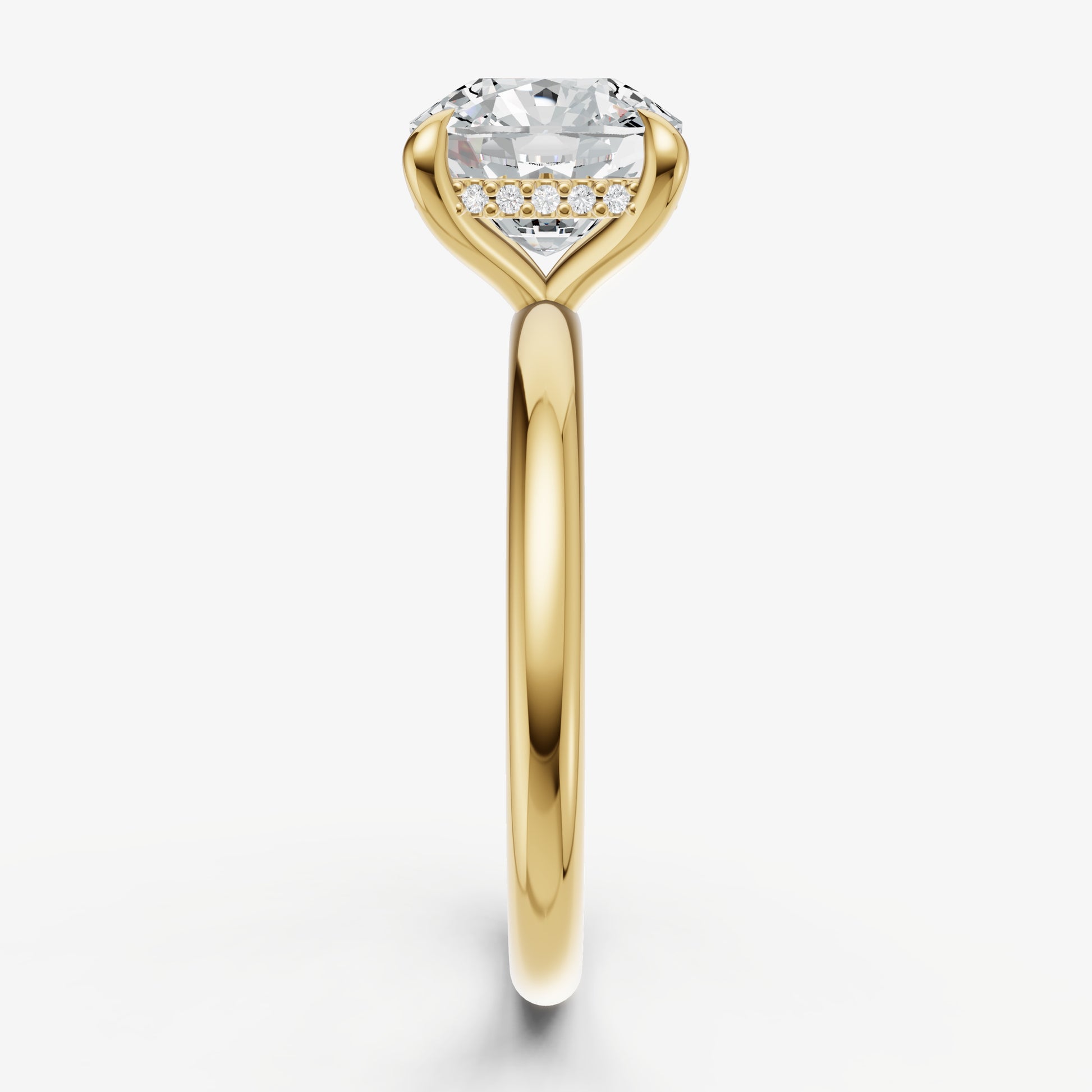 Cushion Four Claw Solitaire Engagement Ring with Hidden Halo