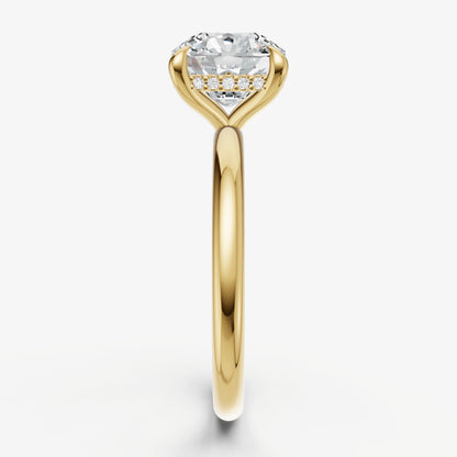 Cushion Four Claw Solitaire Engagement Ring with Hidden Halo