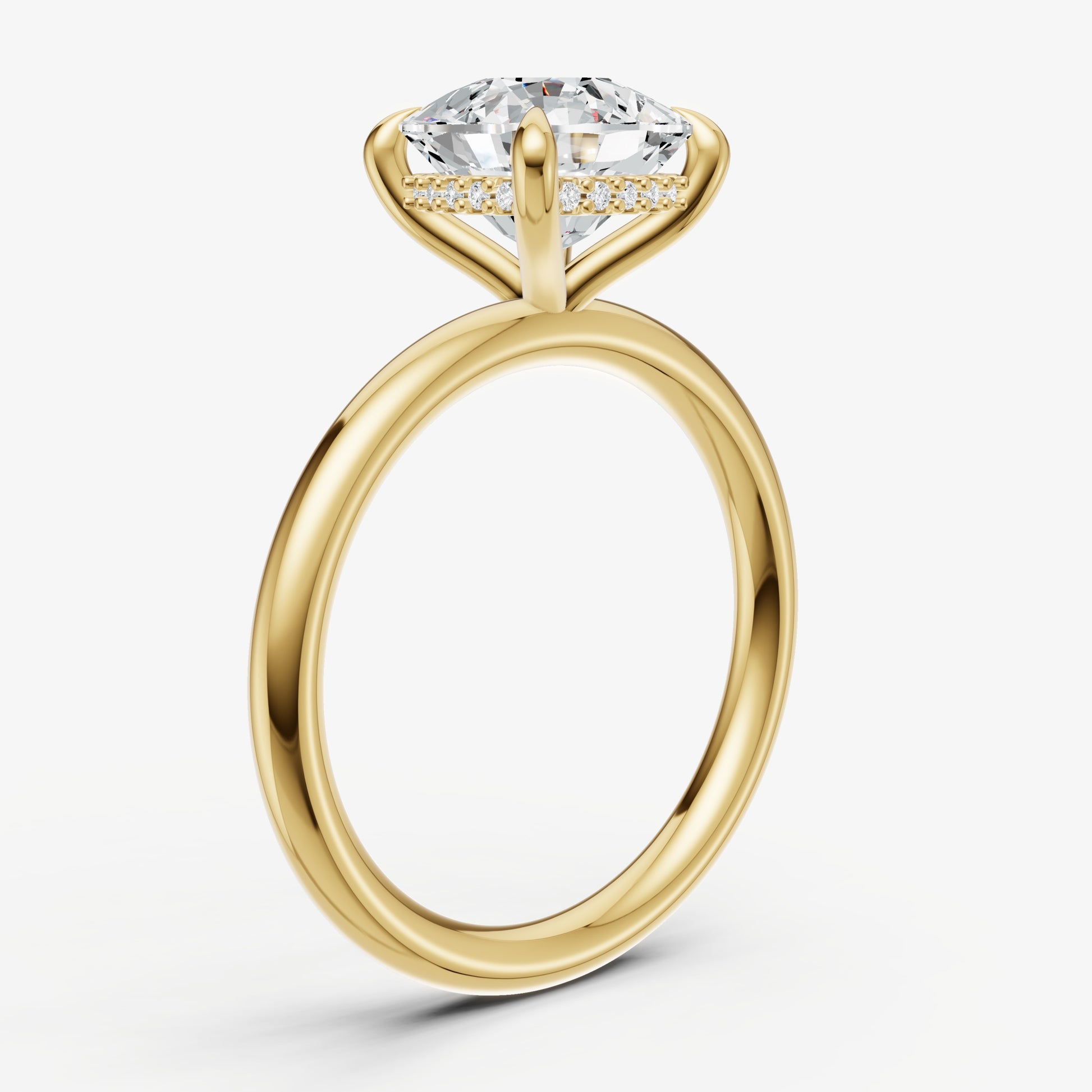 Cushion Four Claw Solitaire Engagement Ring with Hidden Halo