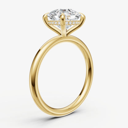 Cushion Four Claw Solitaire Engagement Ring with Hidden Halo