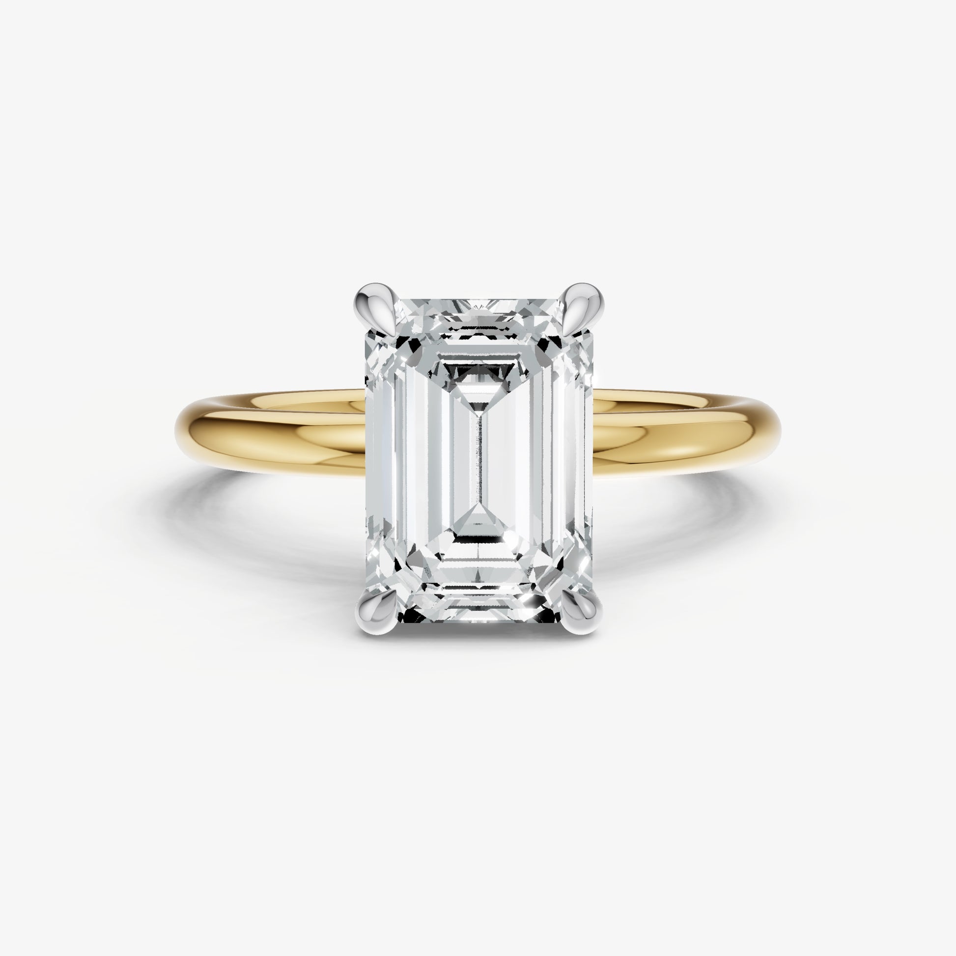 Emerald Four Claw Solitaire Engagement Ring with Hidden Halo