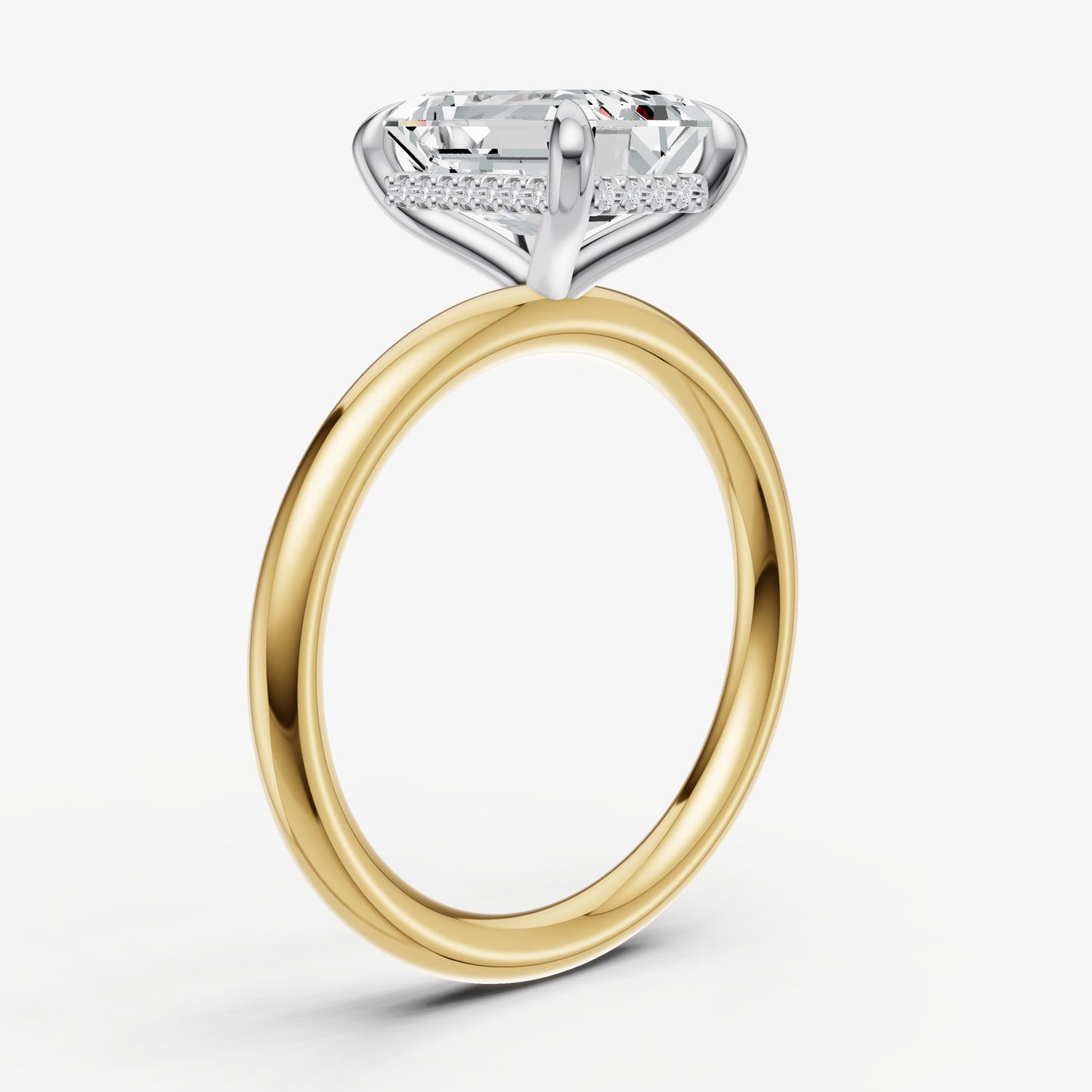 Emerald Four Claw Solitaire Engagement Ring with Hidden Halo