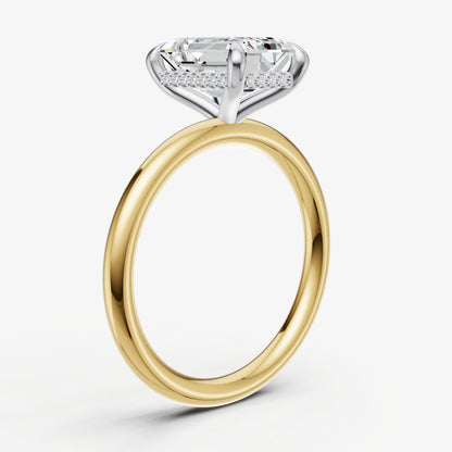 Emerald Four Claw Solitaire Engagement Ring with Hidden Halo