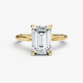 Emerald Four Claw Solitaire Engagement Ring with Hidden Halo